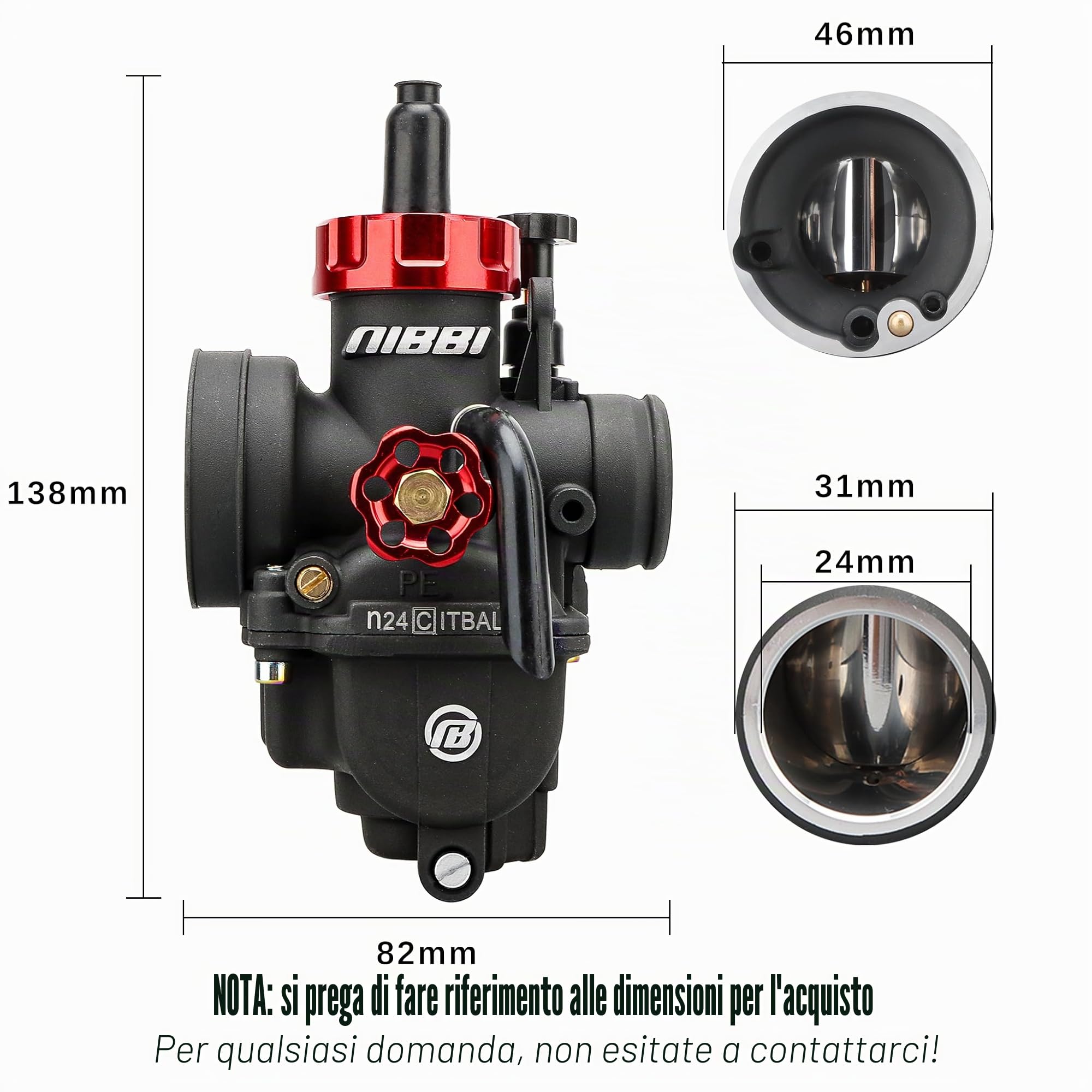 NIBBI Carburatore PE24mm di Ricambio ad Alte Prestazioni Con Getti di Carboidrato per moto da cross e quad fuoristrada per 125CC-150CC