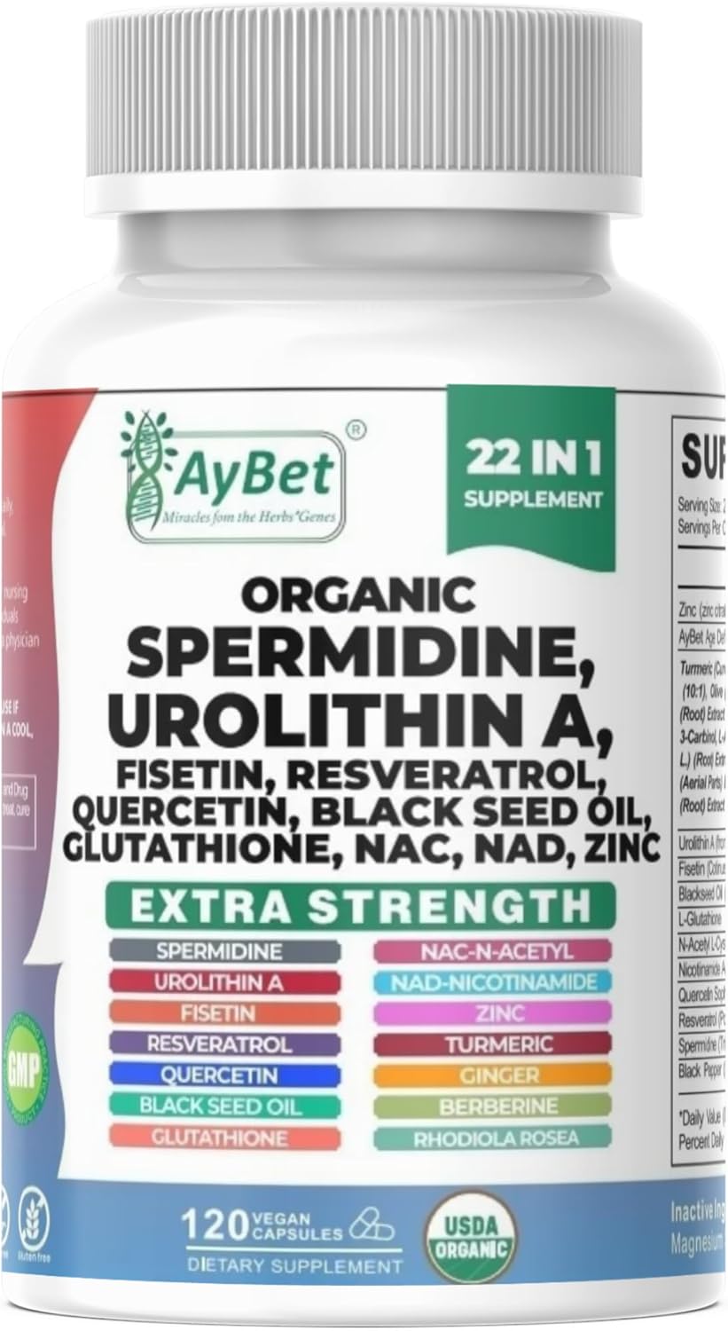 Spermidine Urolithin A Supplement | Herbal Anti Aging | Antioxidant Formula with Fisetin, Resveratrol, Glutathione, Quercetin, Black Seed Oil, NAC, NAD, Zinc |Halal Vegan Organic 120 Capsules - Image 7
