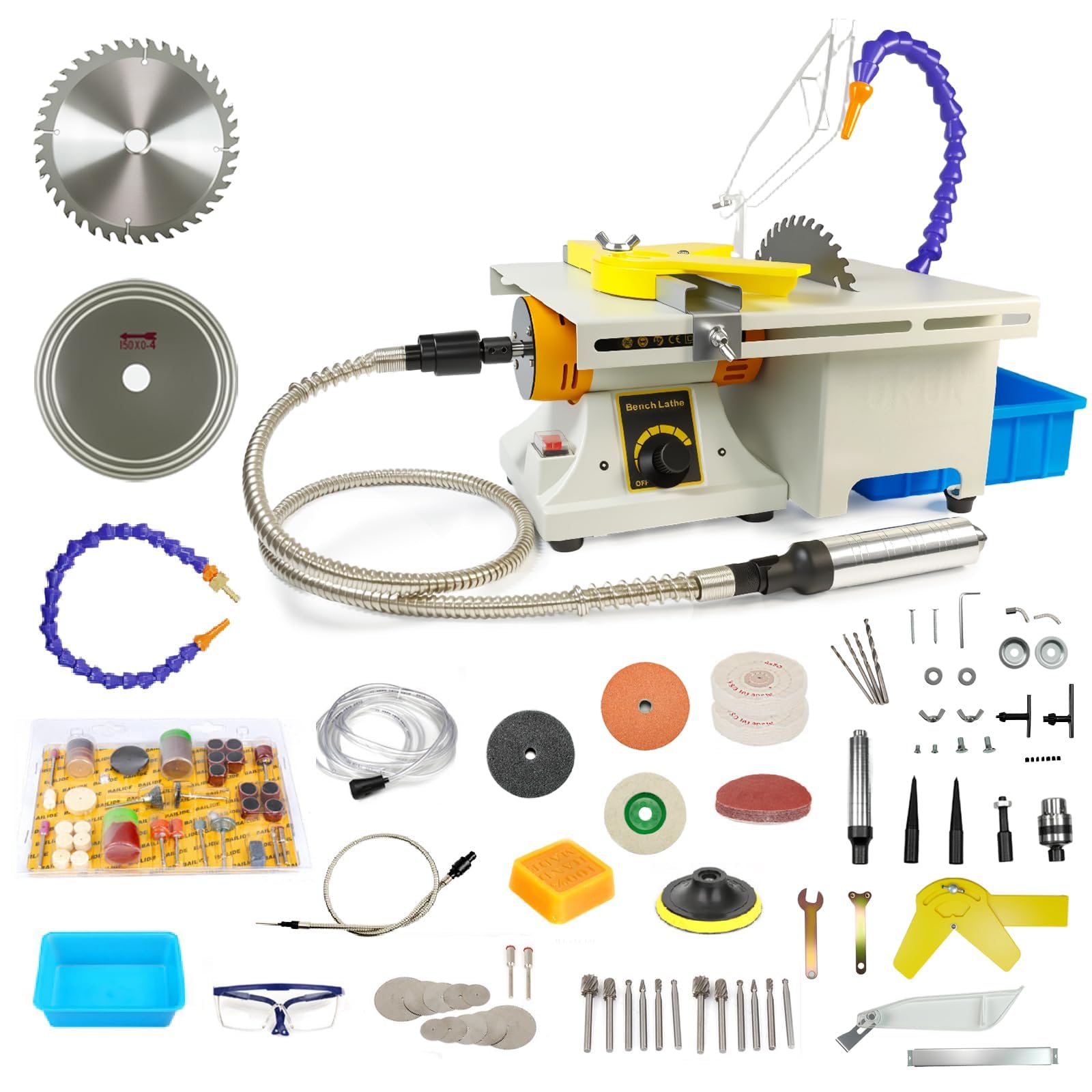 750W Lapidary Saw for Cutting Rocks, 11000RPM Variable Speed Mini Table Saw, 40mm Depth Rock Cutter with 150mm Blade, Jewelry Polisher, Flexible Shaft Wood-Crafting-Kit