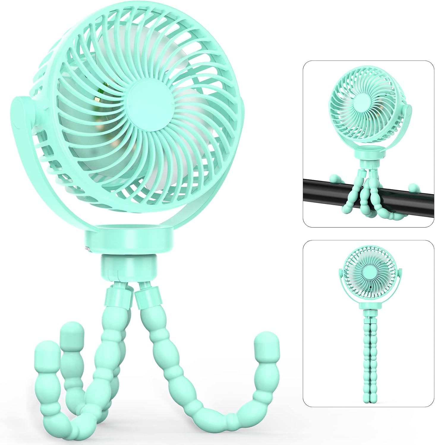 Baby Stroller Fan, 5200mAh Oscillating Mini Portable Fan with Light, 4 Speeds Battery Operated Small Handheld Desk Fan, 360° Rotate Flexible Tripod Clip On Fan for Car Seat Crib Trave (Green) Baby Stroller Fan, 5200mAh Oscillating Mini Portable Fan with Light, 4 Speeds Battery Operated Small Handheld Desk Fan, 360° Rotate Flexible Tripod Clip On Fan for Car Seat Crib Trave (Green)