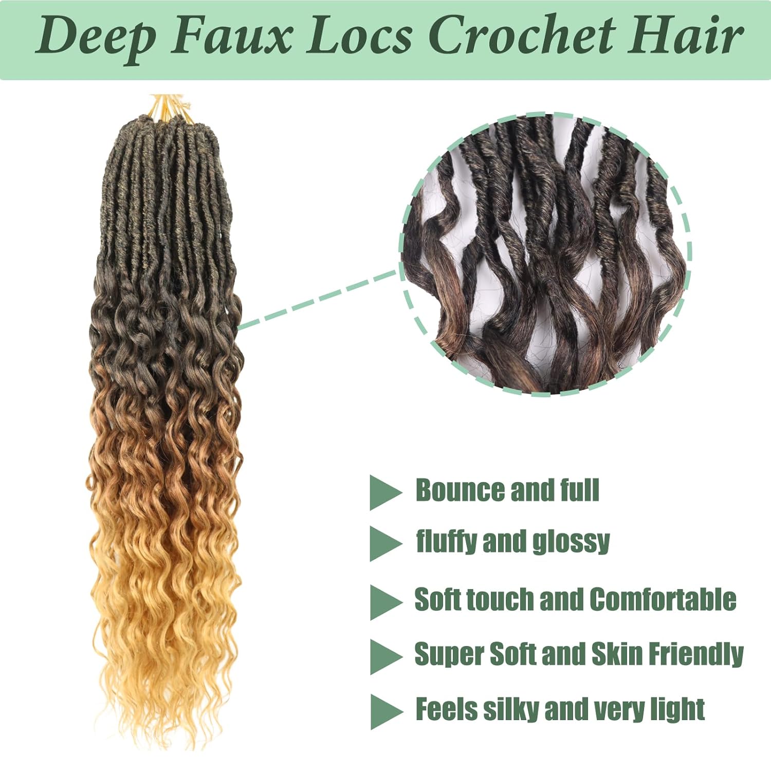 Deep Faux Locs Crochet Hair 30 Inch 8 Packs Goddess Locs Crochet Hair 1B3027 Soft Loc Faux Loc Crochet Braids with Curly Ends Prelooped Deep Wave Croceht Braids for Black Women(Black to Blonde)