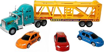 Big Daddy Heavy Duty Tractor Trailer Race Car Carrier Toy Truck with 3 Cars Bundle