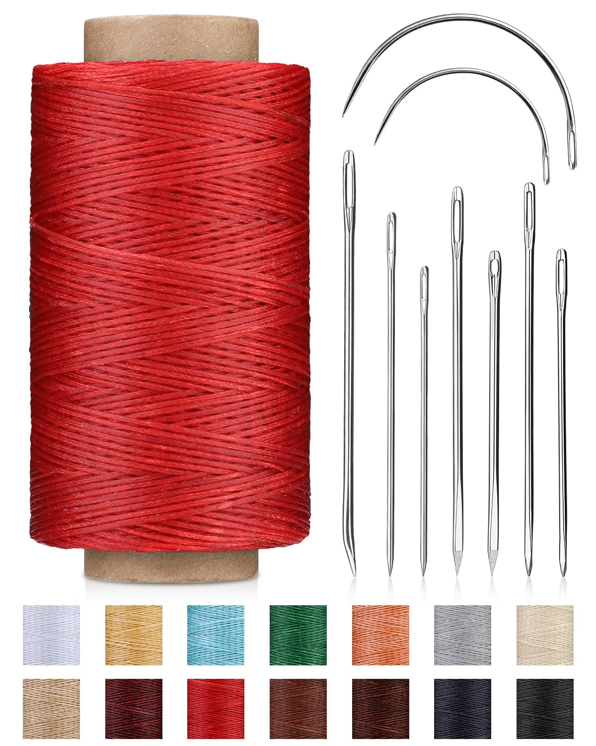 DIUDUS 218 Yards Upholstery Thread Heavy Duty, Waxed Leather Thread Sewing Kit with Heavy Duty Needles, Thread for Hand Sewing Leather Craft Repair Leather Shoes Bags Sofa (Red)