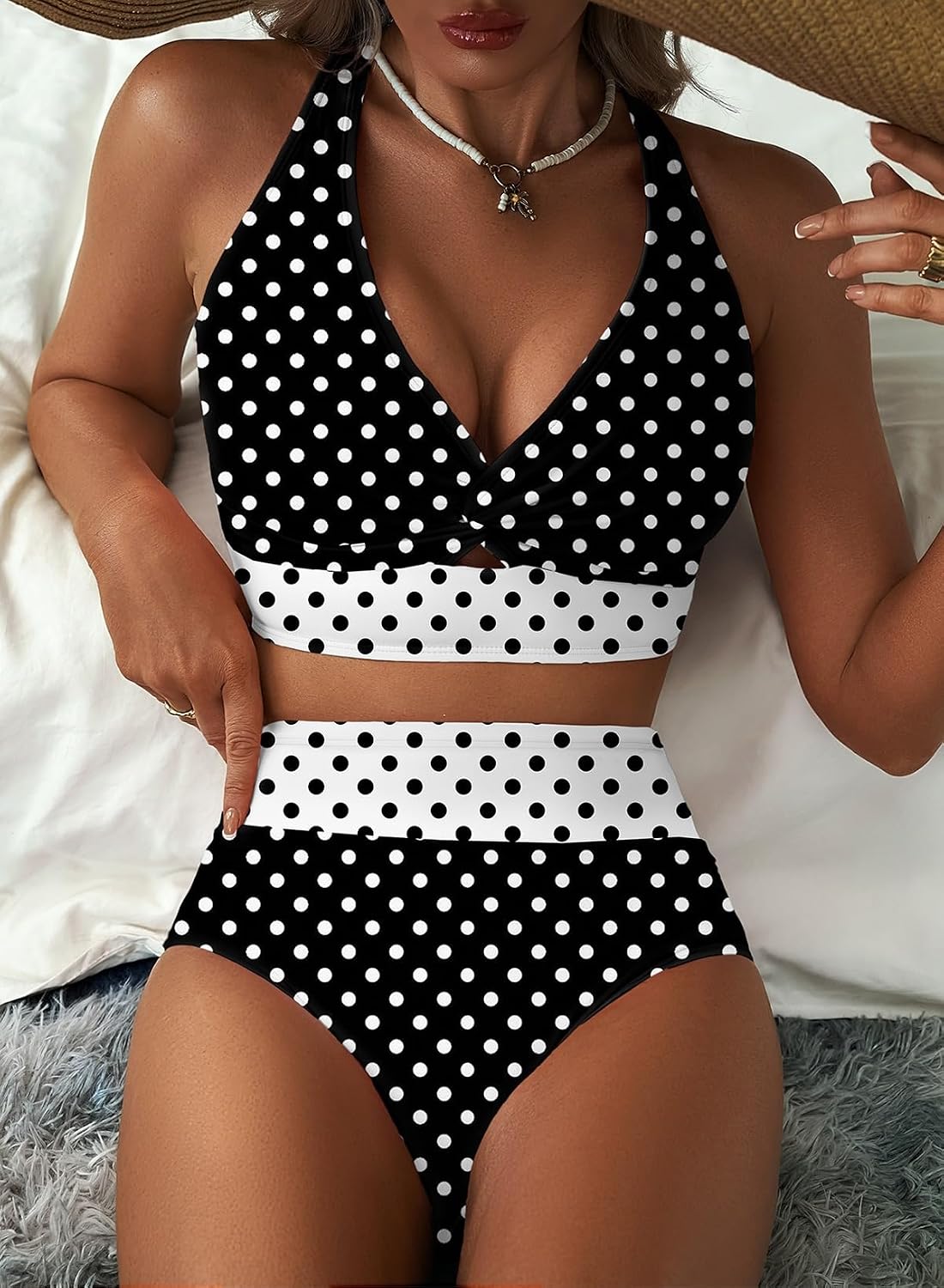 Herseas Women's 2 Piece Bikini Sets Twist Front Top Lily Print Swimsuits High Waisted Bathing Suit Beach Summer Swimwear