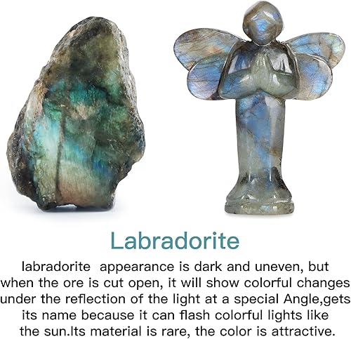 Miniatura 4 de Estatuilla de ángel de cristal de labradorita de 3 pulgadas, estatuas de hadas, regalos de ángel de luz chispeante para decoración del hogar