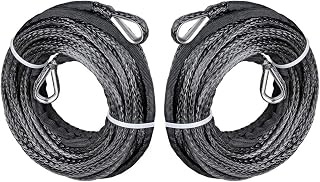 Astra Depot 2X Black ATV UTV Synthetic Rope Extension 50ft 7500lbs Winch Line Cable with Thimbles
