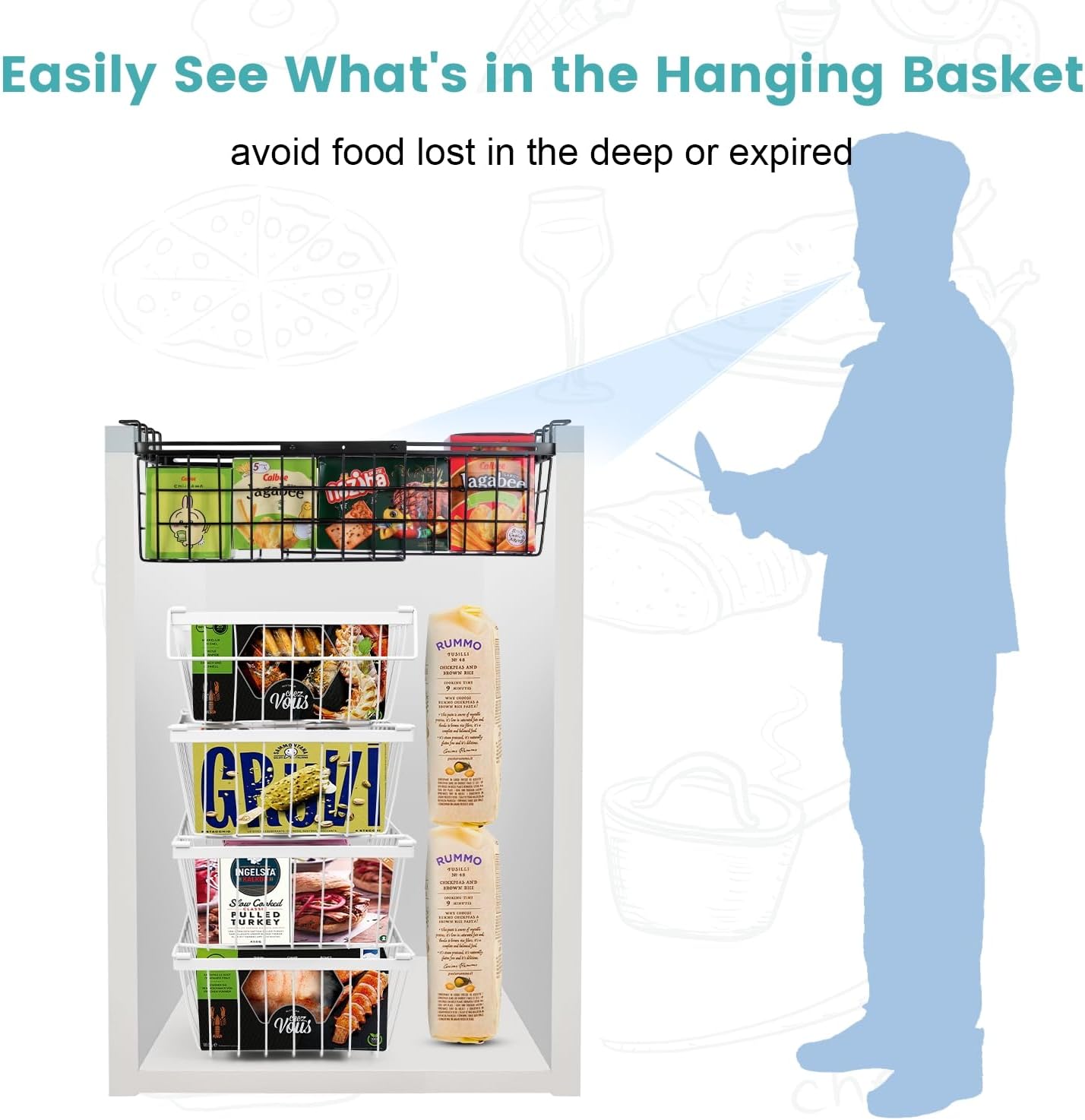 2 Pack Expandable Freezer Organizer Bins, Adjustable Wire Baskets for Chest Freezer, Deep Freezer Storage Bins with Hanging Handles, Expand from 15.6" to 24.3" (Black)
