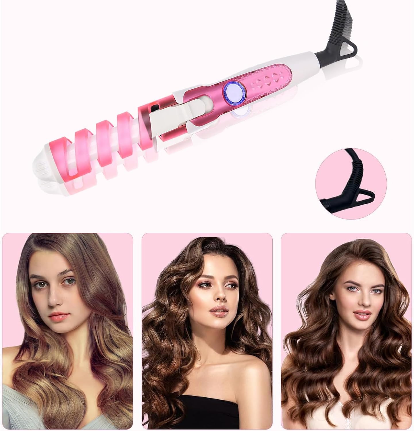 Spiral Hair Curler and Crimper - Electric Curling Wand, Curling Iron for Hairstyling, Negative Ions Lock in Moisture, 110-240V, Gift for Women and Girls (US)