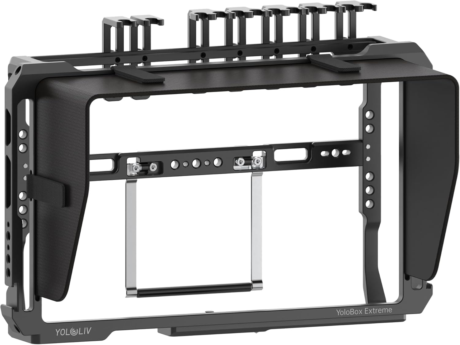 YoloLiv YoloBox Extreme Cage – Aluminum Protective Cage with Cold Shoe Mounts, 1/4" Threads, Quick-Release Sun Hood