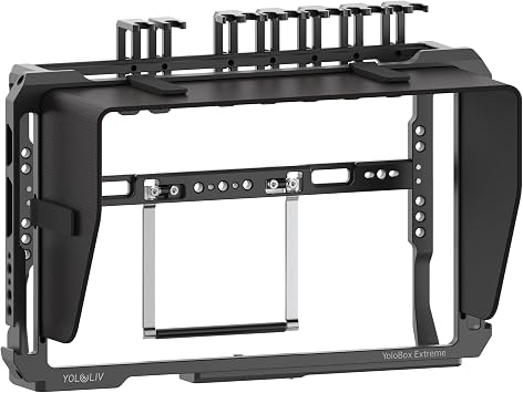 YoloLiv YoloBox Extreme Cage Aluminum Protective Cage with Cold Shoe Mounts, 1/4" Threads, Quick-Release Sun Hood