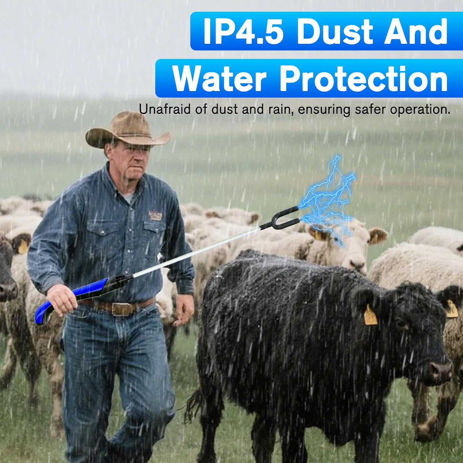 Electric Livestock Control Tool, Durable Extended Pole, Rechargeable 5000mAh Battery, IP45 Weatherproof, for Cattle and Pig Handling, Professional Farm Equipment