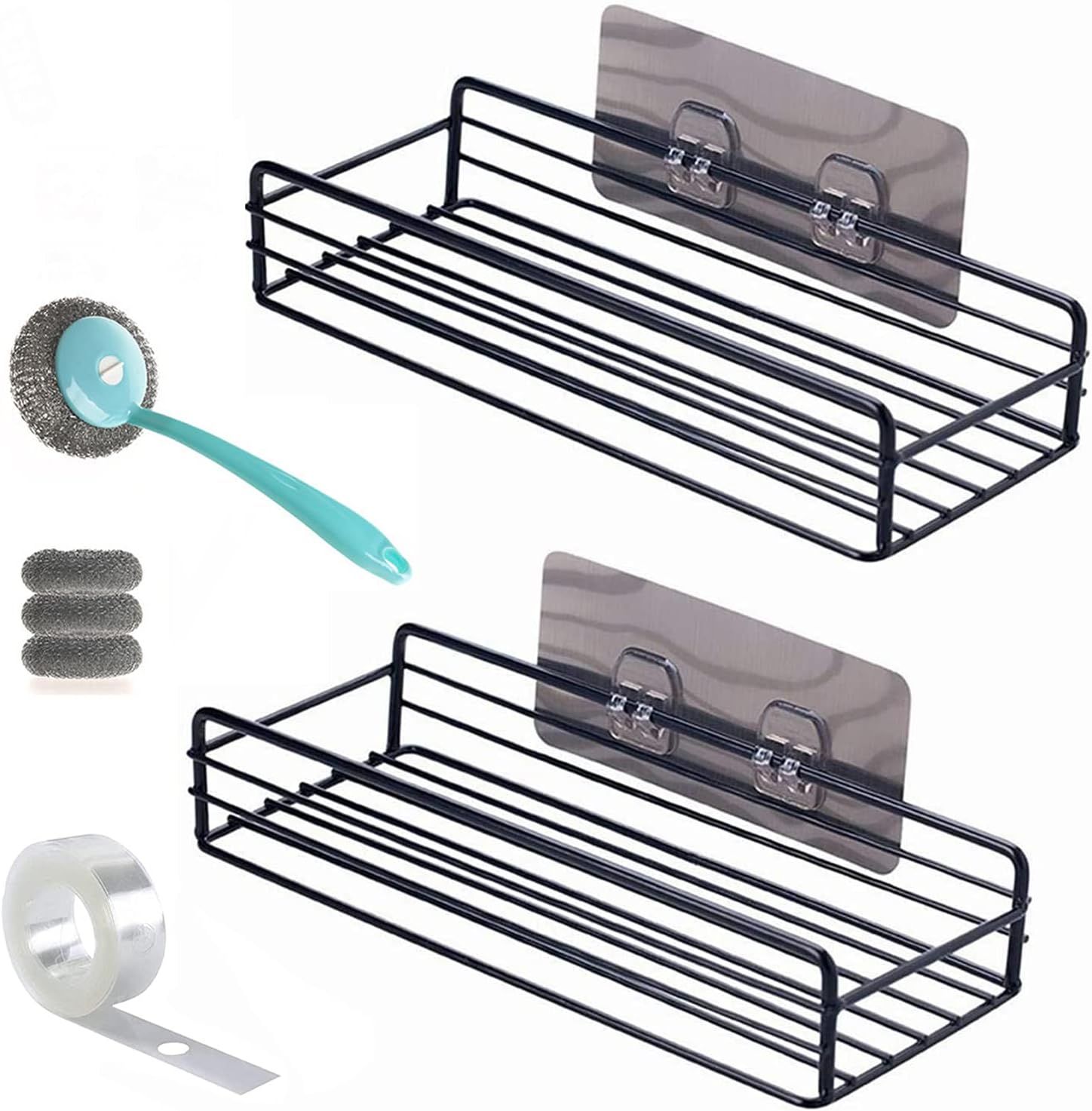 ELECTRFIRE Shower Caddy, Steel Wool Scrubber Rustproof Bathroom Shelf Organizer with Hooks for Hanging Razor Sponge Brush, SUS304 Stainless Steel Wall Rack for Dorm, Toilet, Bath and Kitchen 8-Pack