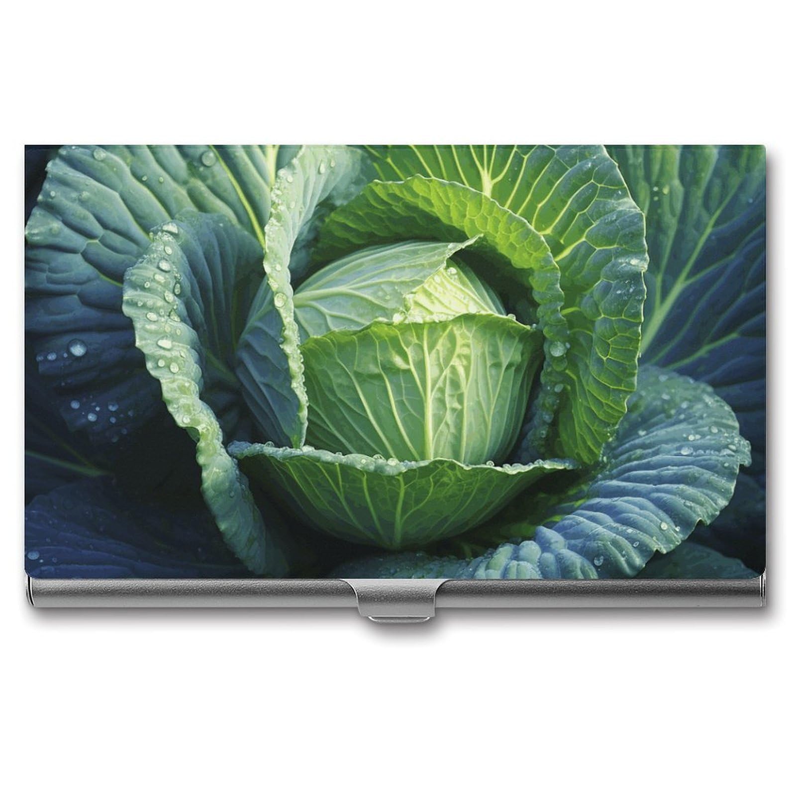 BTCOWZRV Bright Cabbage Business Card Holder Metal Slim Business Card Case, Pocket Card Holder for Men Women Purse Name Card Holder Stainless Steel Wallet Credit ID Case for Office