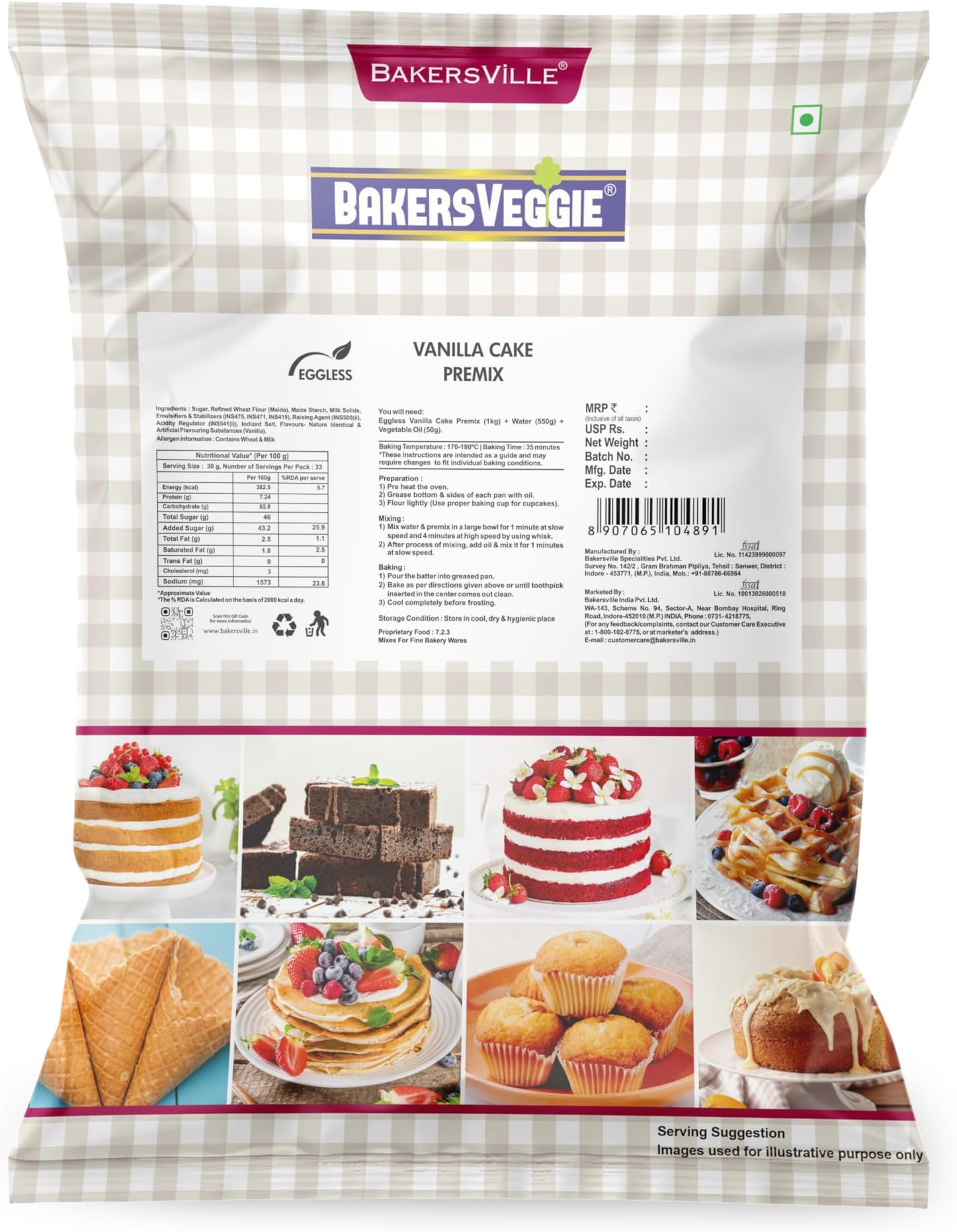 Bakersveggie Eggless Cake Premix, 1 Kg (Vanilla Cake Premix)