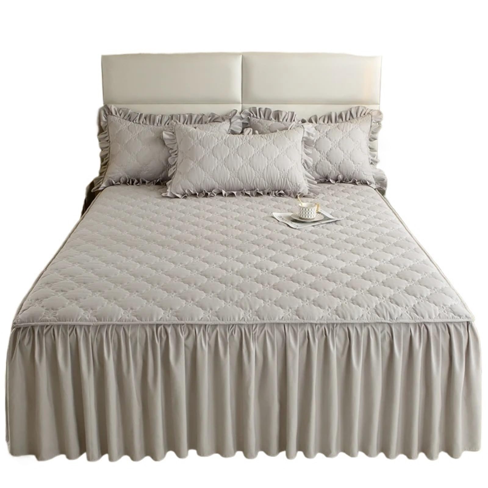 Thickened Bed Skirt Solid Color Cover Quilted Mattress Protector Покрывало Bedspread (No Pillowcase)(Type 3,Queen 150x200cm 1pc)