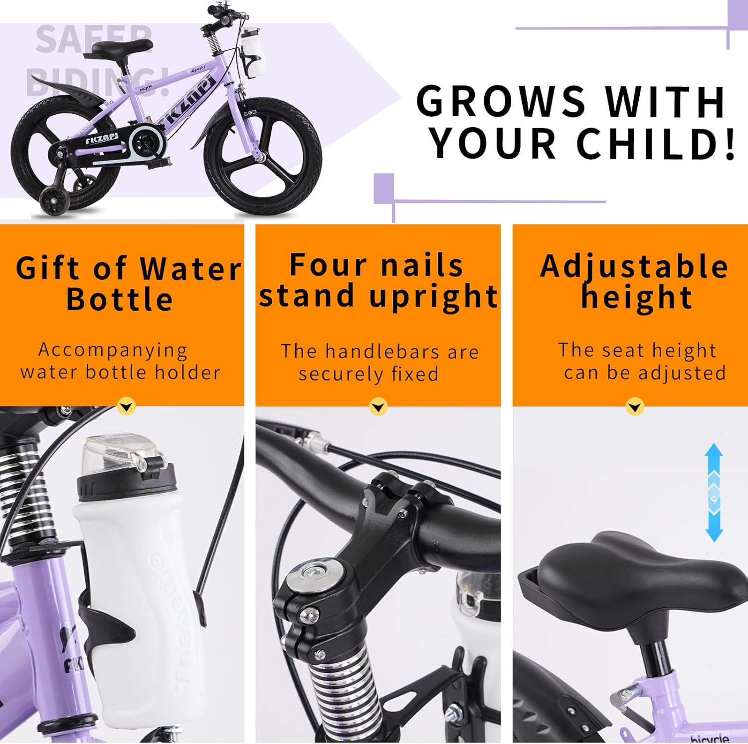 18 Inch Kids Bike for Boys & Girls Ages 3-9, High Carbon Steel Frame & Magnesium Alloy Wheels, Glow-in-The-Dark Training Wheels, Adjustable Seat with Included Water Bottle