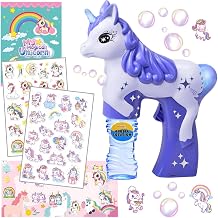 Purple Unicorn Bubble Gun for Kids Automatic Bubble Machine Blower Toy | Cute Bubble Blaster for Toddlers, Boys & Girls | Outdoor Play, Birthday Party & Summer Fun with Stickers