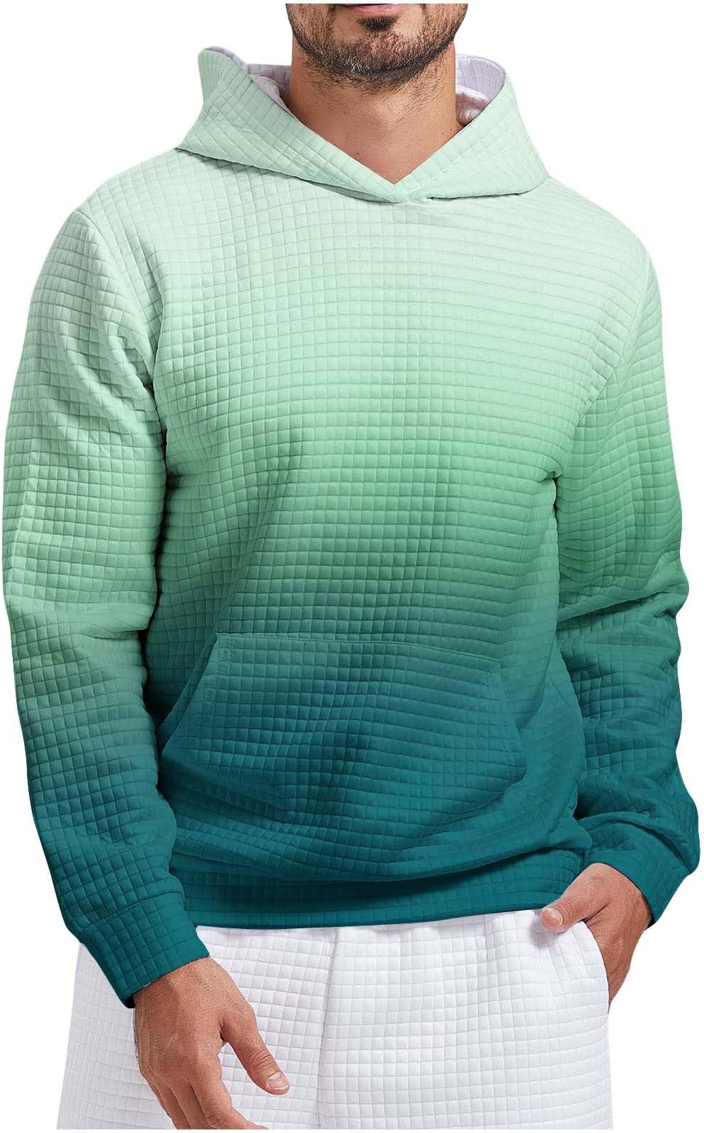 Cambkatl Men's Gradient Color Waffe Hoodies Long Sleeve Casual Graphic Pullovers Fashion Spring Athletic Hooded Sweatshirts