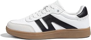 LUCKYSTEP Women's Classic Retro Gum Sole Sneakers - Genuine Leather Anti-Slip Casual Tennis Walking Shoes