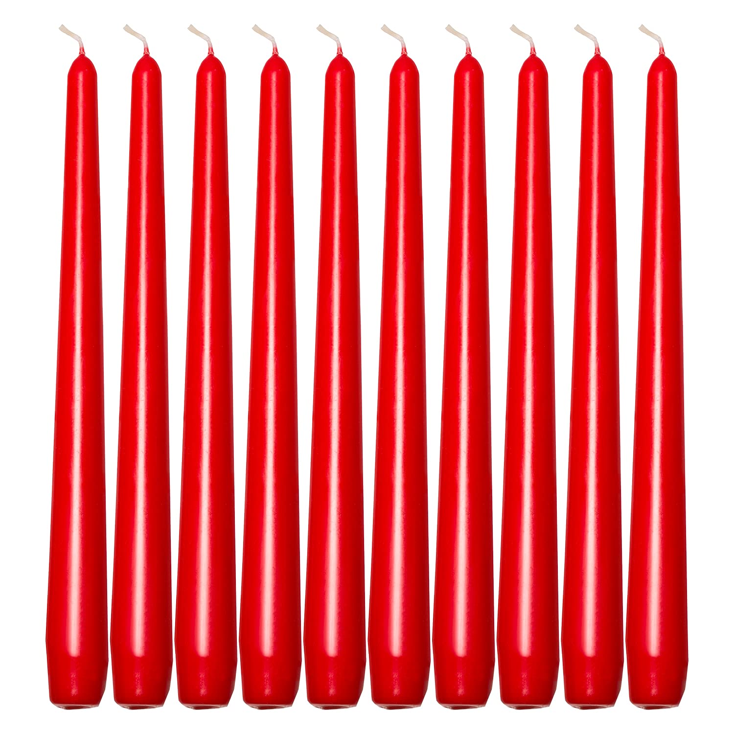 Deli Supplies Dinner Party Christmas Table Decor Bistro Candles Non Drip Tapered 9” 24cm Tall Taper Candle 7 Hour Burn Time Smokeless and Dripless Quality Wax (Red, 10)