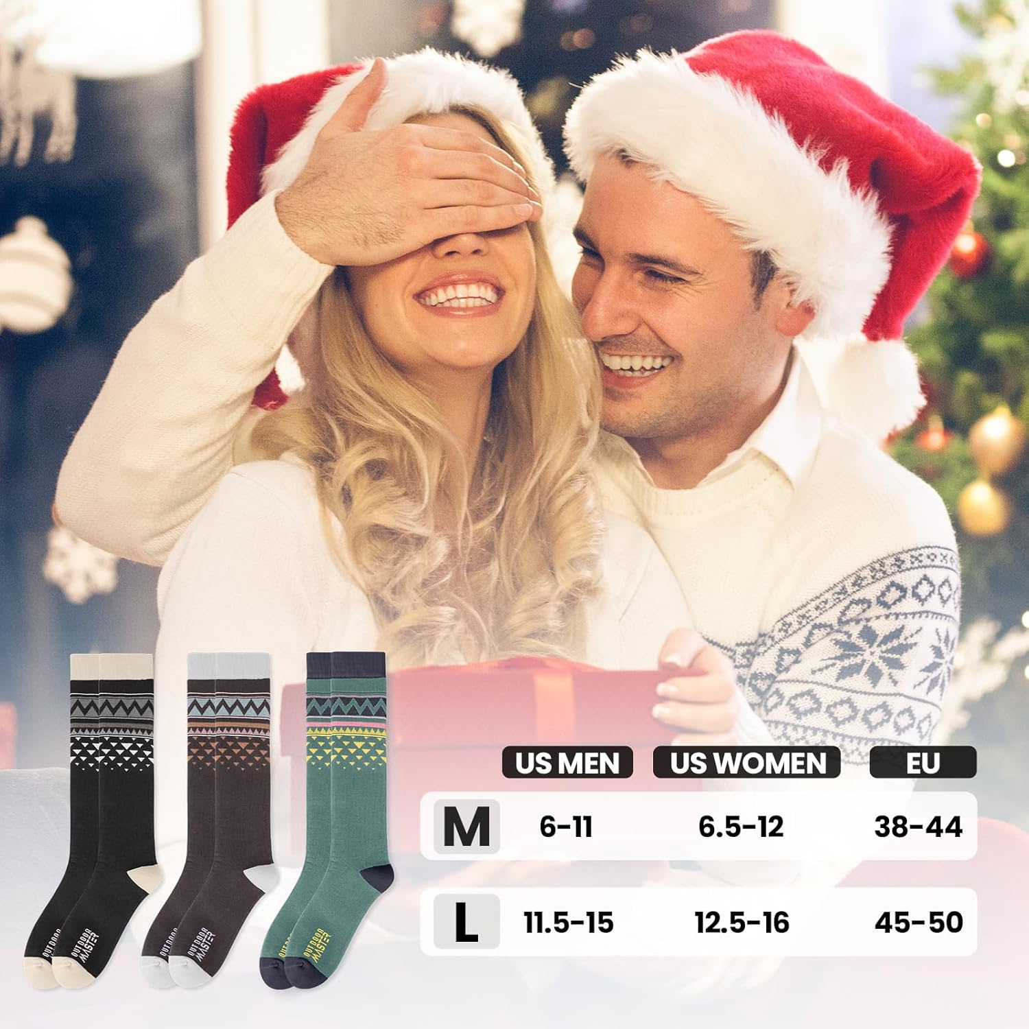 OutdoorMaster Snowboard Socks (Violet Blue, 2-Pack, OTC, Non-Slip)