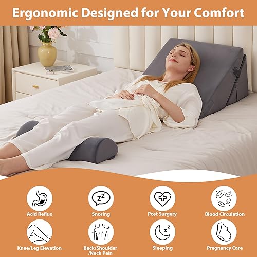 Miniatura 8 de Almohada de cuña de 3 piezas para aliviar el reflujo ácido, almohada de cuña ajustable para cabecera, almohada de cuña de cama para aliviar el dolor