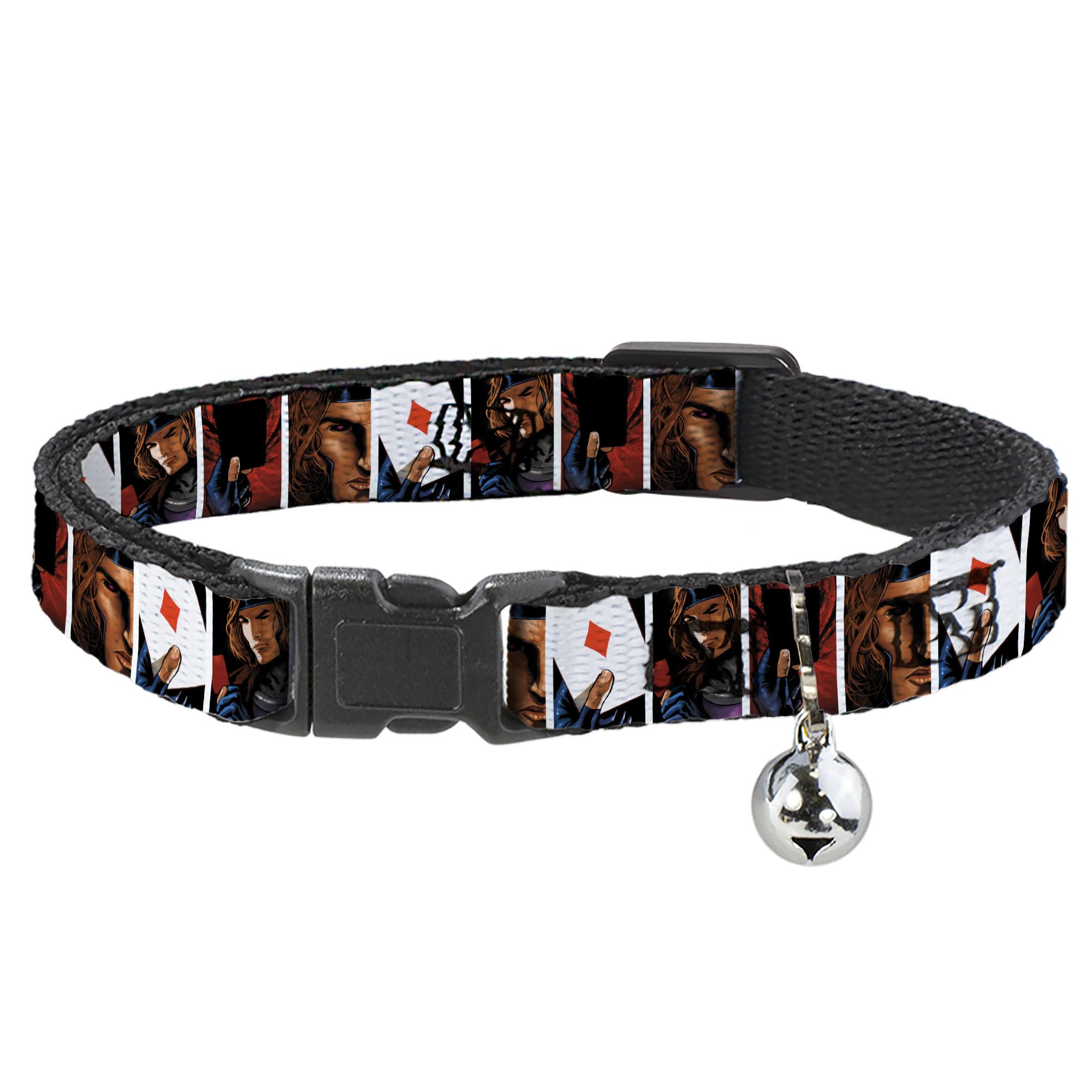 Collar de gato con campana tarjetas de gambito X Men ajustable y cierre de seguridad breakaway