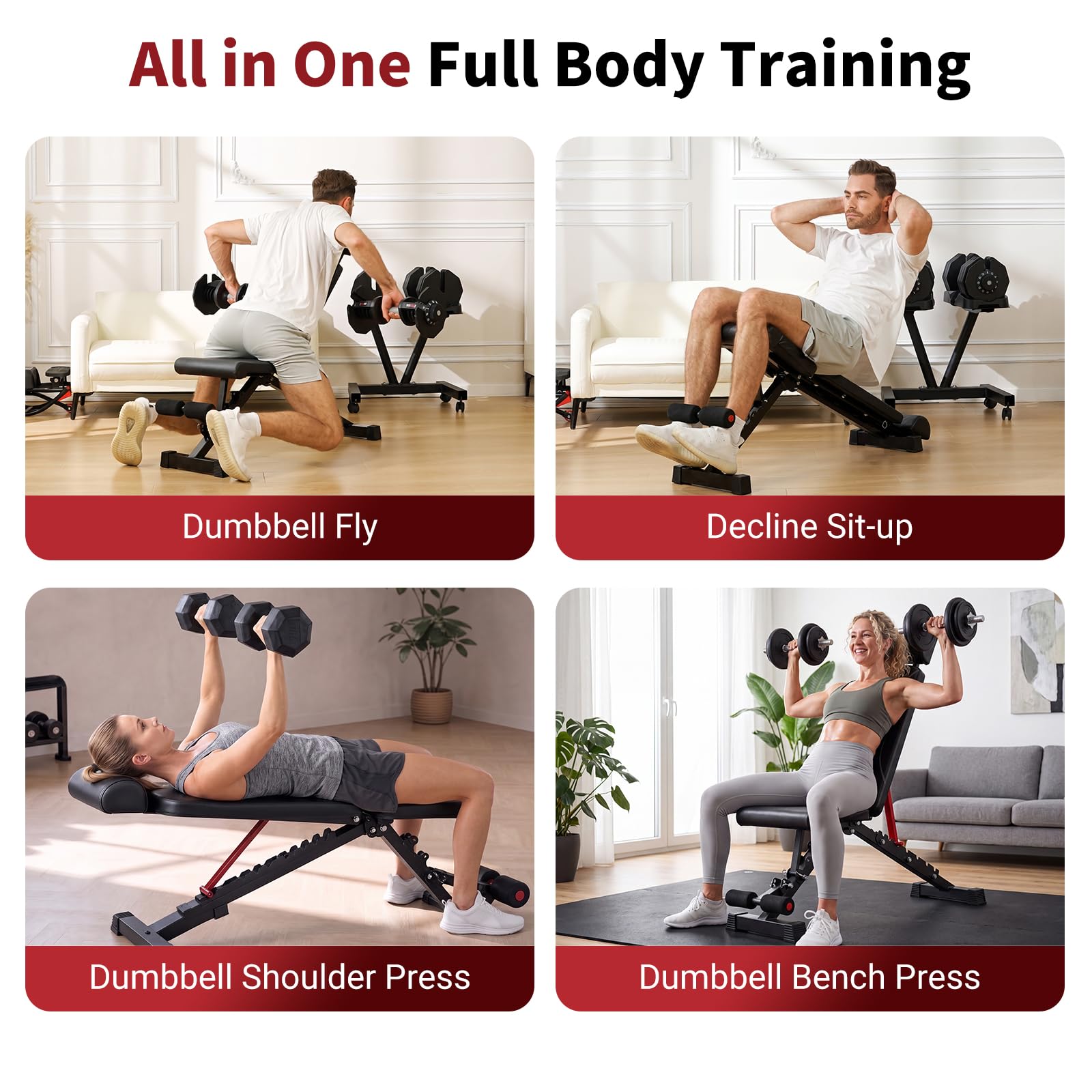 EnterSports Banco de pesas, banco de entrenamiento plegable de 3 segundos para gimnasio en casa, prensa de banco de declinación/plana/inclinación, 90 posiciones