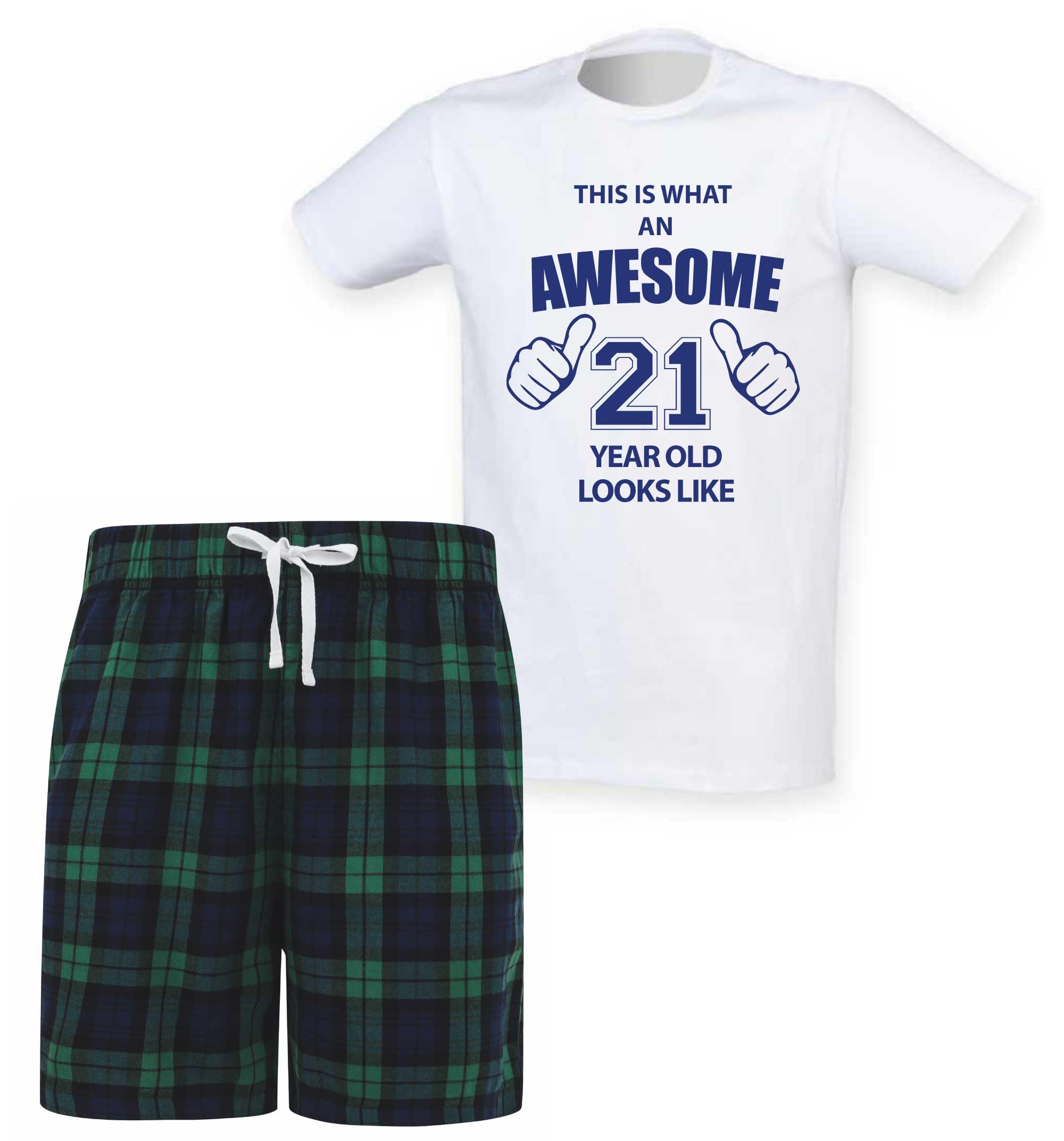 60 Second Makeover Limited Mens This Is What An Awesome 21 Year Old Looks Like Tartan Mens Pyjamas Set 21st Birthday Gifts For Men Pijamas Pajamas Pjamas PJs Green - Large