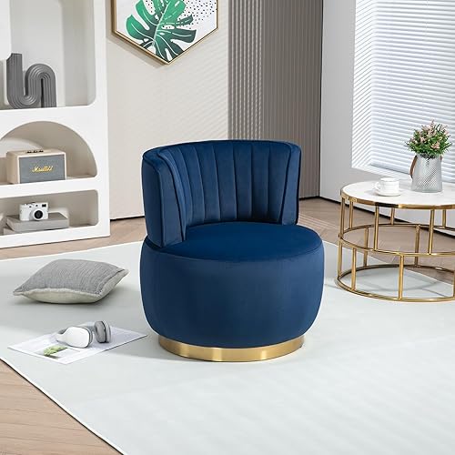 Miniatura 3 de Homtique Silla giratoria para sala de estar, moderna silla tapizada de tela de terciopelo con barril redondo, giratoria de 360 grados, pequeña silla