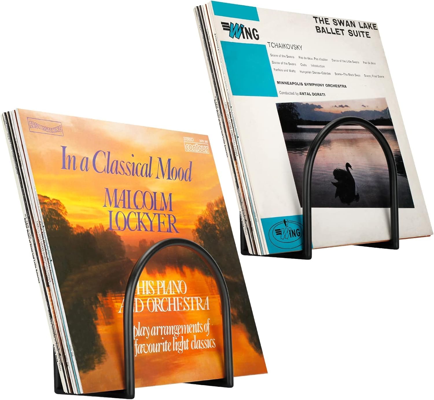 OGFC 25117 Vinyl Record Holder Set of 2, Wall Mounting Record Shelf Vinyl Storage Rack for Up to 25 Single Records, Perfect Album Holder to Store and Display Your Valuable Vinyl Collection