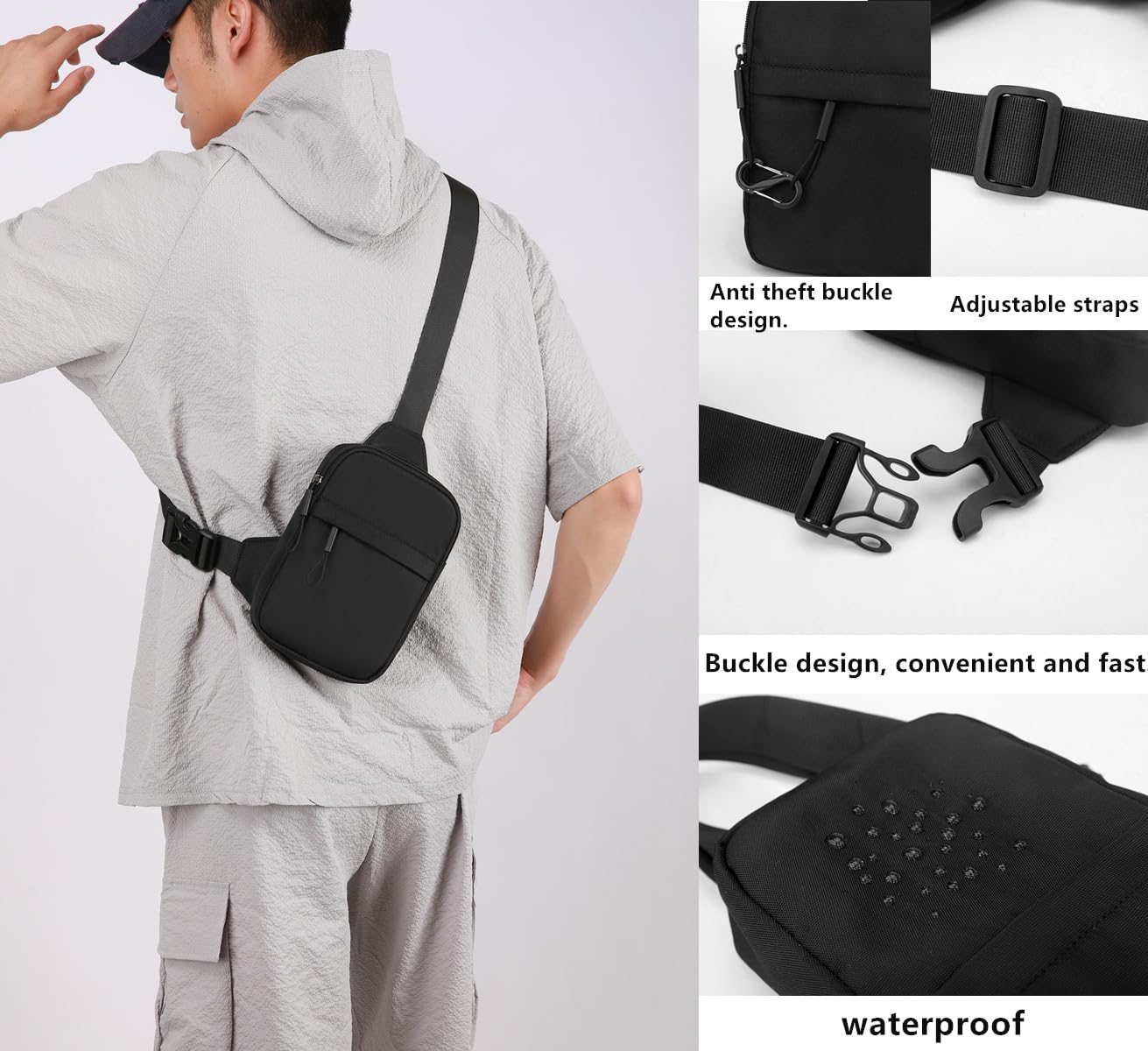 Sling Chest Crossbody Bag, Wasserdicht Schultertasche, Crossbody Bag Brusttasche für Männer und Frauen Klein Umhängetasche Handy Tasche wasserdichte Taschen für Runner Workout Wandern