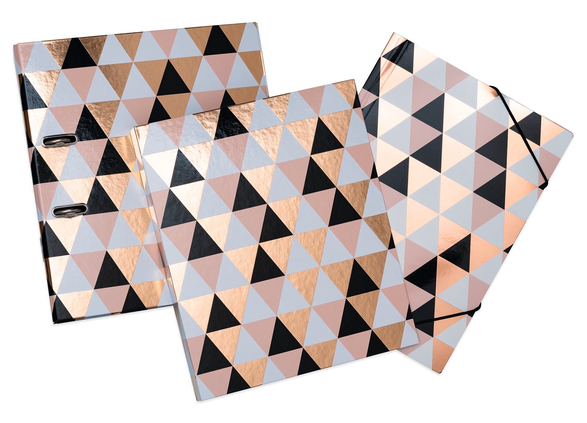 HERMA Ordner A4 Rosa Gold Schwarz Set, 5 Stück, 7 cm breit, Kinder Ringordner mit Edel Muster, bunter Aktenordner mit glänzender Veredelung für Jungen und Mädchen