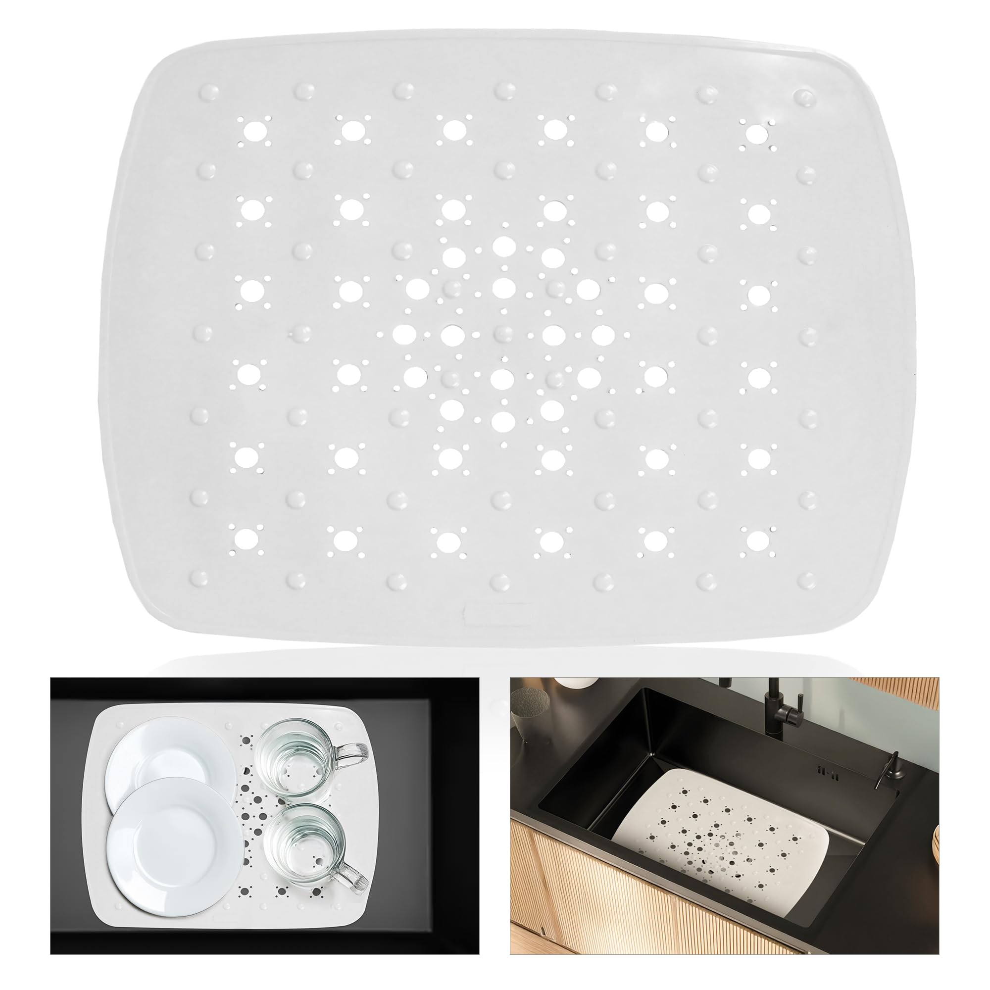 Home Basics Kitchen PVC Sink Mat, White (11" x 13")