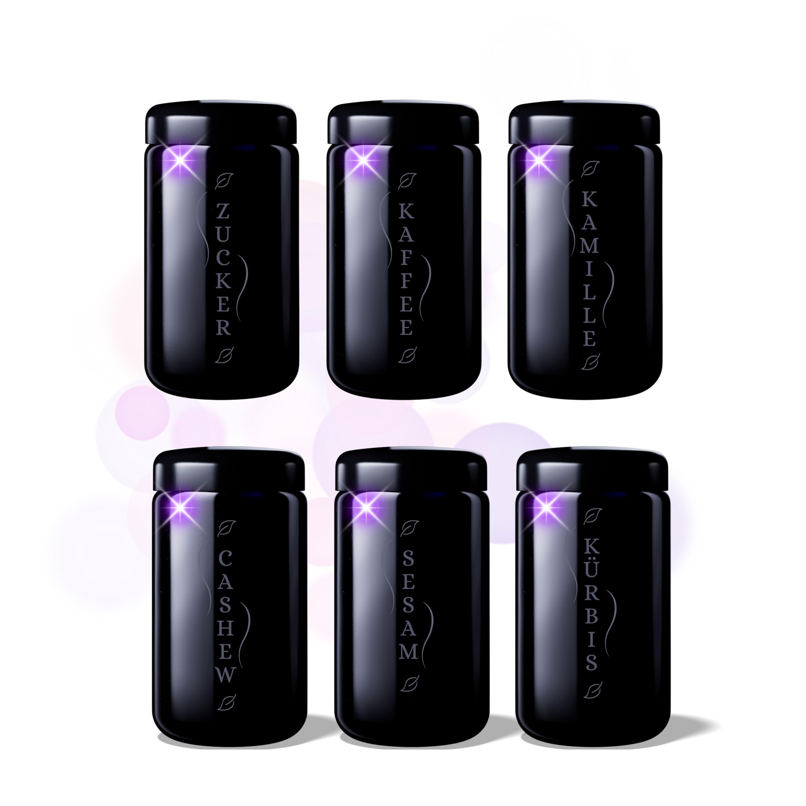 ANCEVIA edles Violettglas mit individueller GRAVUR Vorratsglas 400 ml – 6er Set luftdichte Vorratsdose mit Deckel | Miron Glasbehälter mit Deckel für z.B. Nüsse, Zucker, Tee & Kräuter