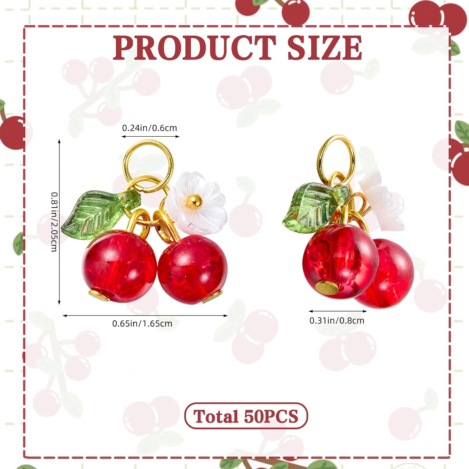 50 Pieces Cherry Charms for Jewelry Making Bulk Cute Glass Flower Pendants for Bracelet Necklace Earring DIY Supplies - Image 2