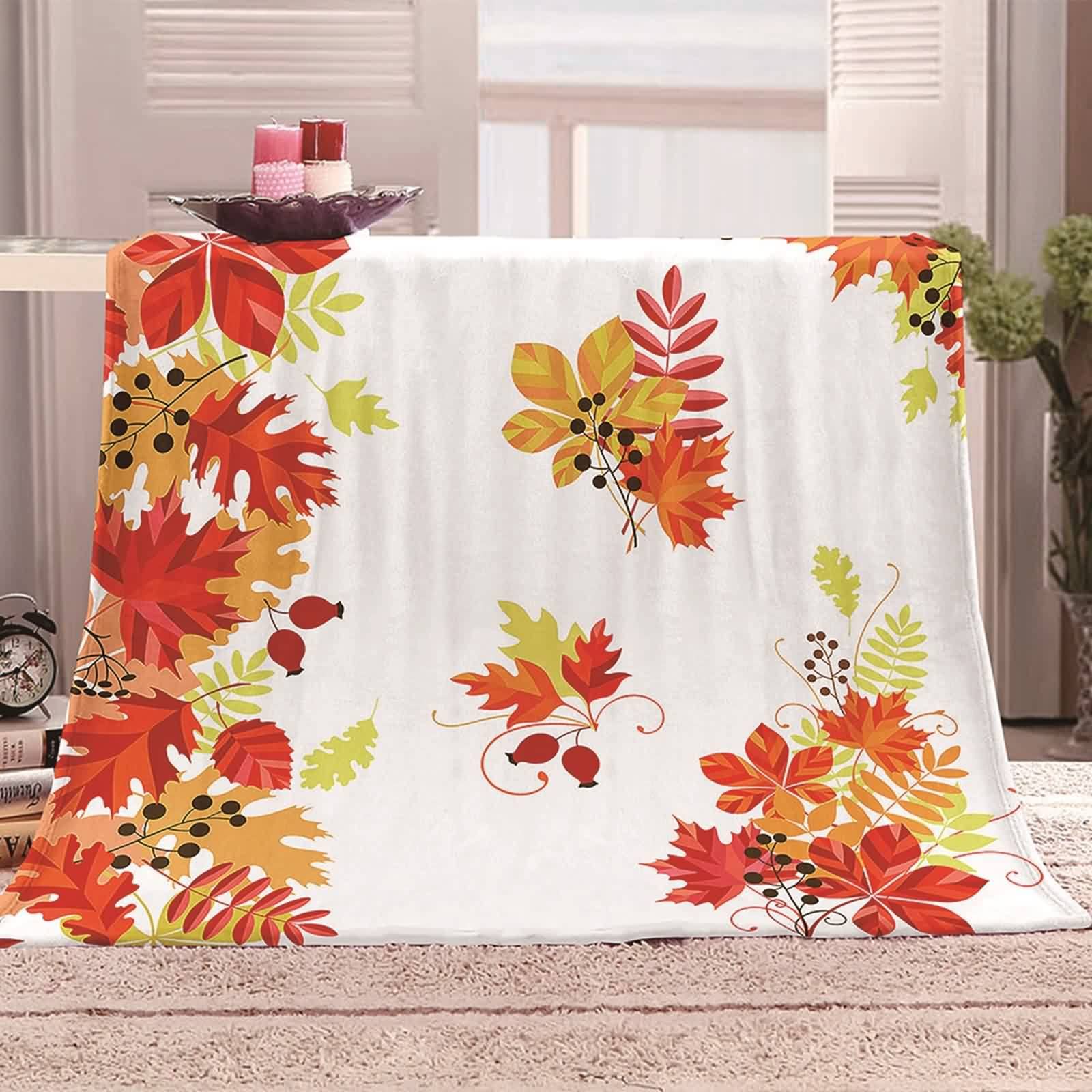 Fleecedecke 150x200 Orange, Kuscheldecke Opa Flanell Früchte Pflanzen Flanelldecke Blanket Weich Warm Wohndecke Sofa Bett Geschenk