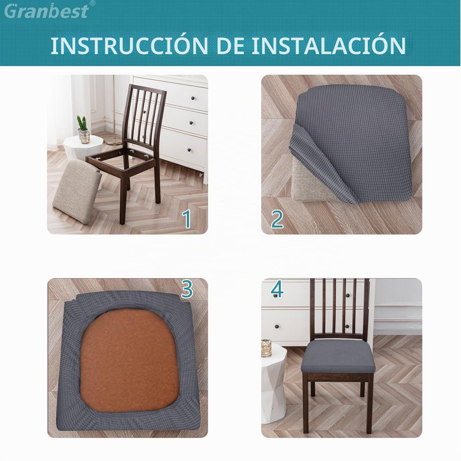 Granbest - Juego de 4 fundas impermeables para sillas de comedor, de alta elasticidad, protectoras, lavables, para banquetes, cocinas, fiestas, hoteles