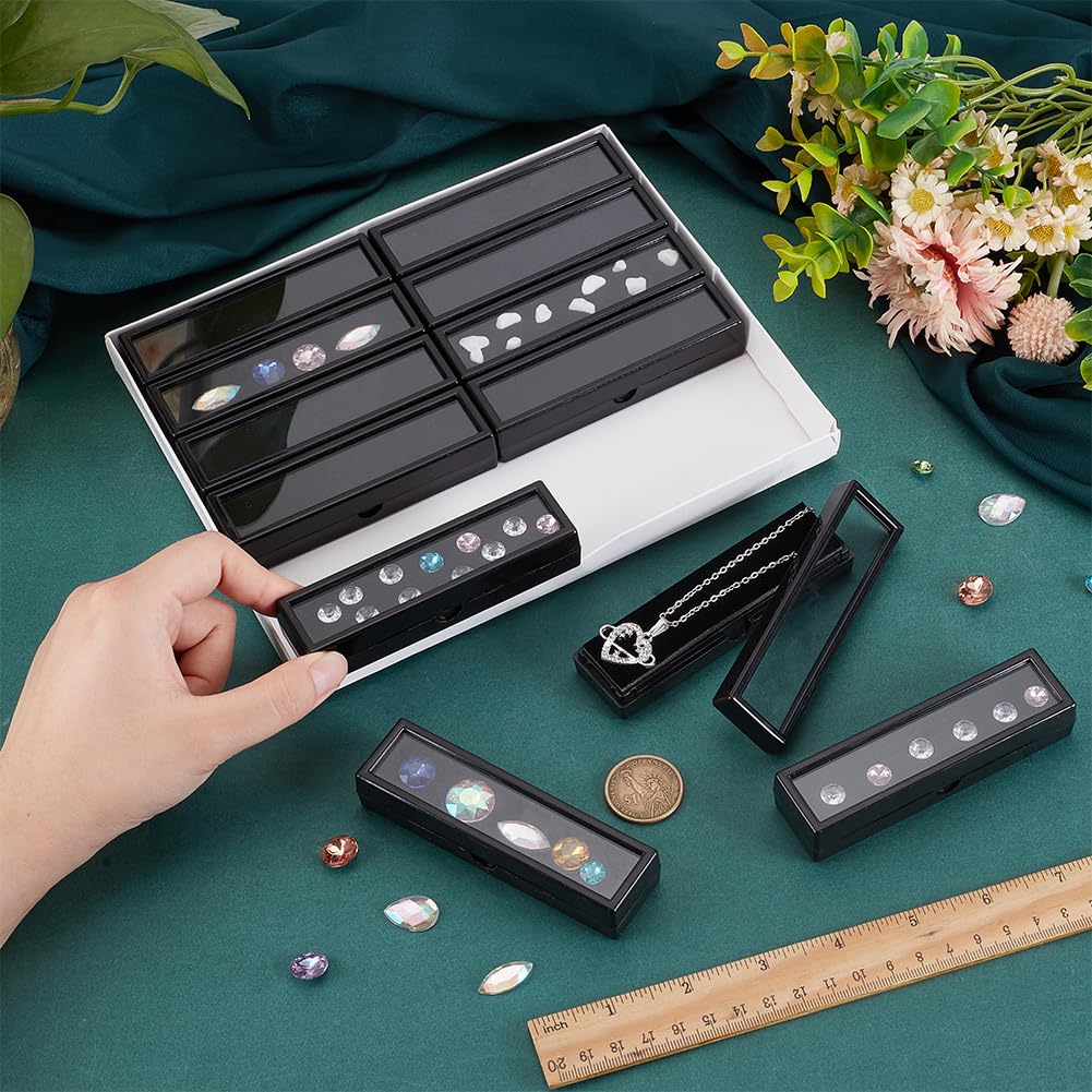 PH PandaHall 12pcs Diamant Display Box Rechteckige Schmuck Aufbewahrungsbox Kleiner Edelstein-Container-Halter Schwarzer Edelstein Container Box für losen Stein Kristall Strass Sammlerstücke
