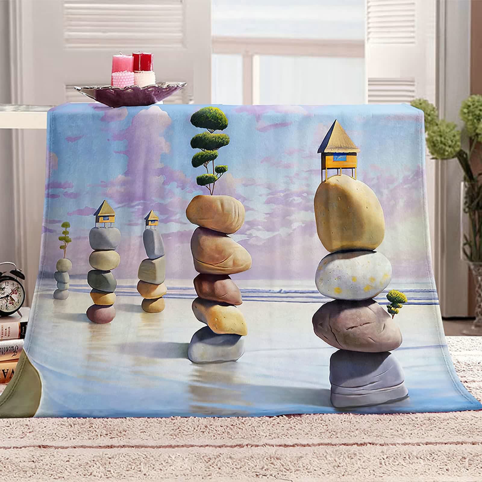 Aeici Koc polarowy, damski koc polarowy 150x200 cm kamienne drzewo narzuta na sofę do salonu sofa łóżko