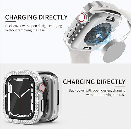 Miniatura 5 de Funda impermeable 2 en 1 compatible con Apple Watch de 1.732 pulgadas, protector de pantalla SE Series 654, con diamantes de imitación y purpurina