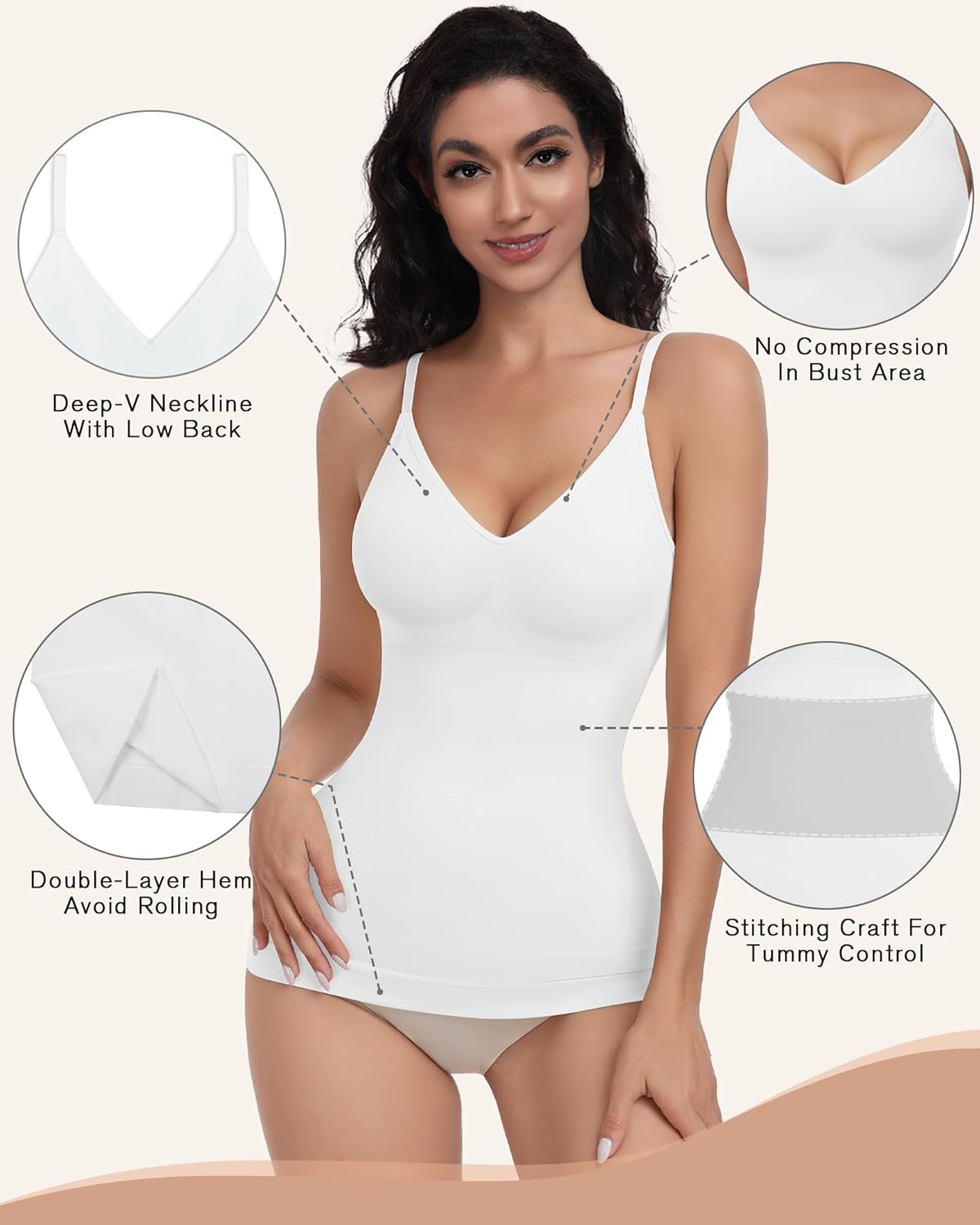 EUYZOU Womens Tummy Control Shapewear Tank Tops Seamless V-Neck Compression Tank Tops Body Shaper Camisole - Image 2