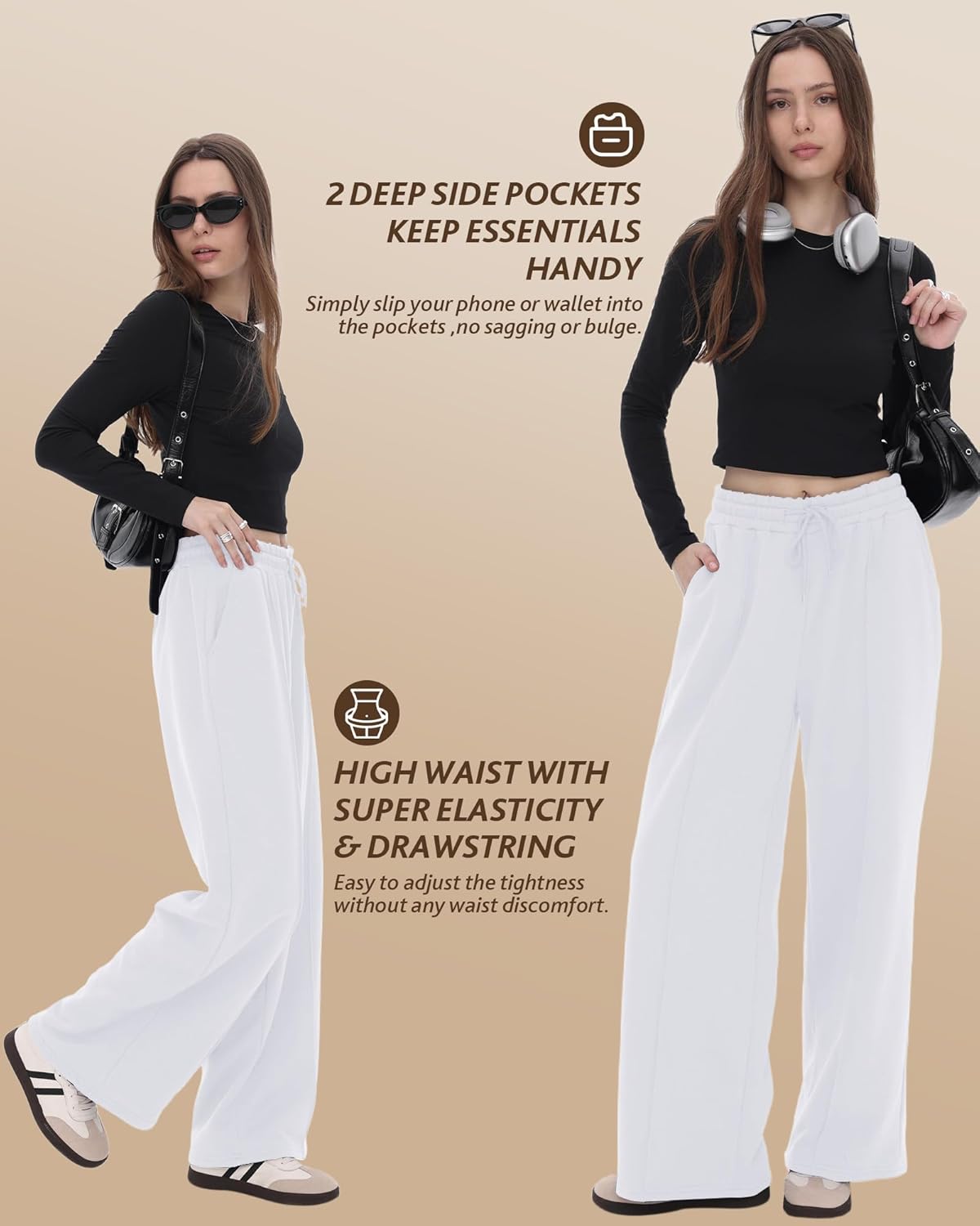 CAMPSNAIL Wide Leg Sweatpants Women - Baggy High Waisted Straight Leg Loose Sweat Pants with Chic Seams Drawstring Pockets - Image 3