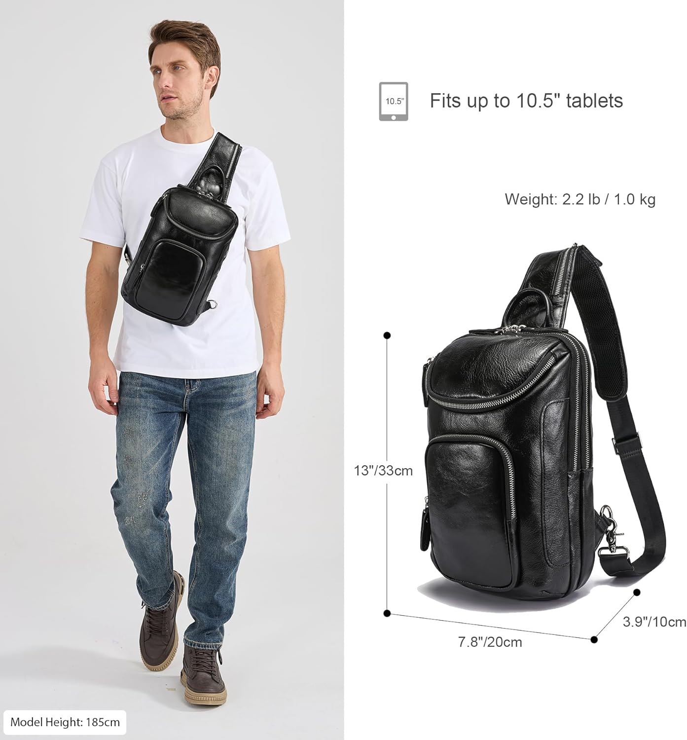 LANNSYNE Vintage Full Grain Leather Sling Bag Crossbody Chest Daypack | Vintage, Full Grain, Leather, Chest - Image 6