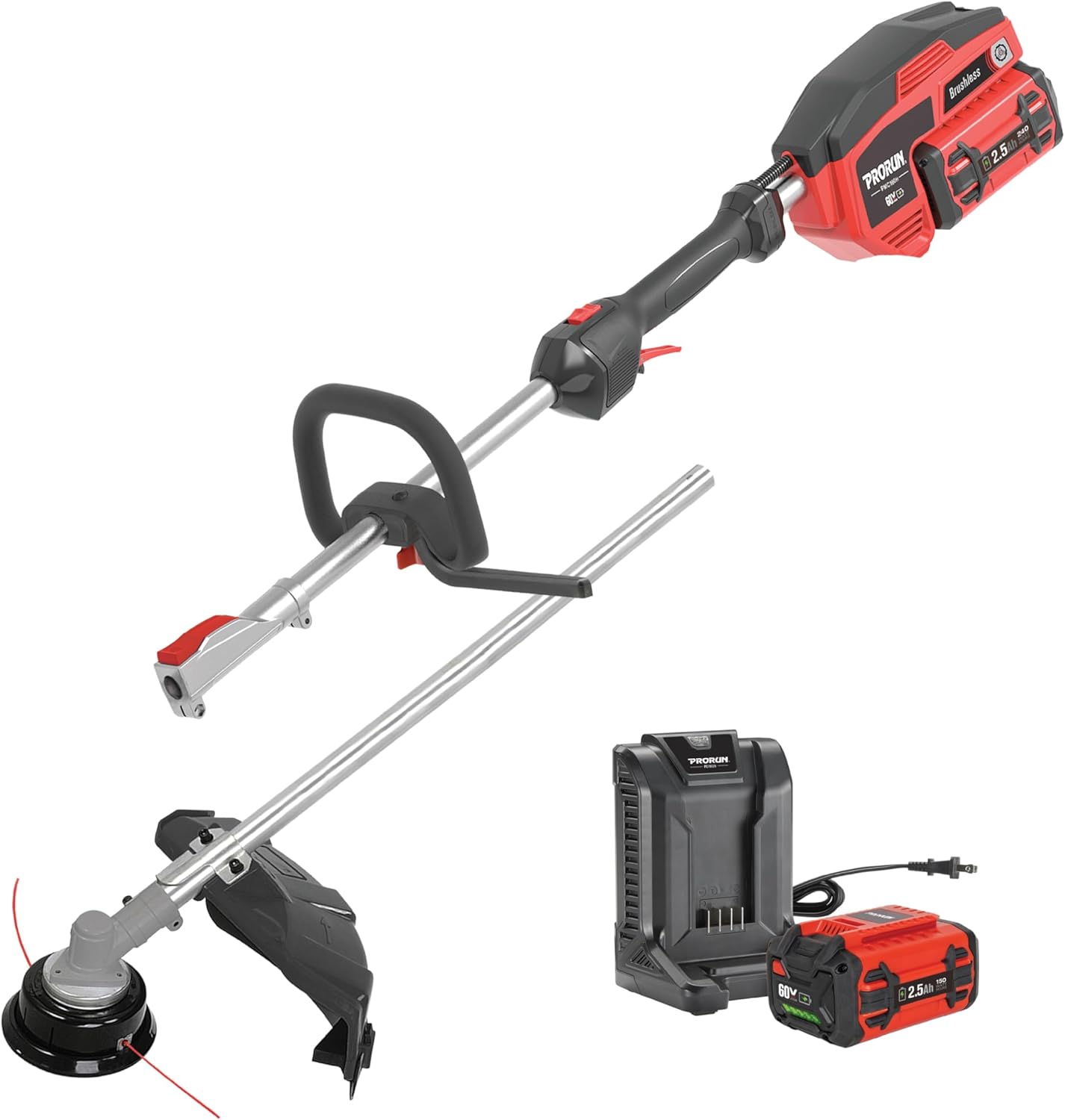 PRORUN 60V Attachment Capable Powerhead and String Trimmer Kit with 2.5 Ah Battery and Charger