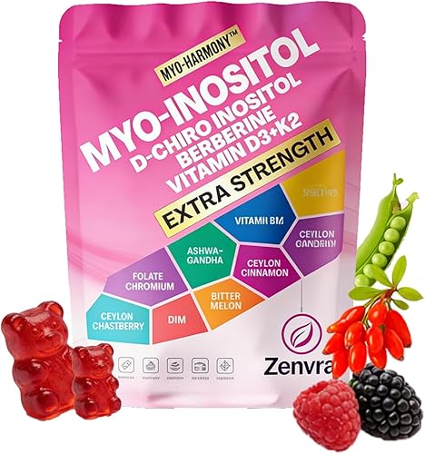 Zenvra - Gomitas hormonales 16 en 1, equilibrio hormonal totalmente natural, apoyo energético y equilibrio hormonal, mio-inositol + berberina +