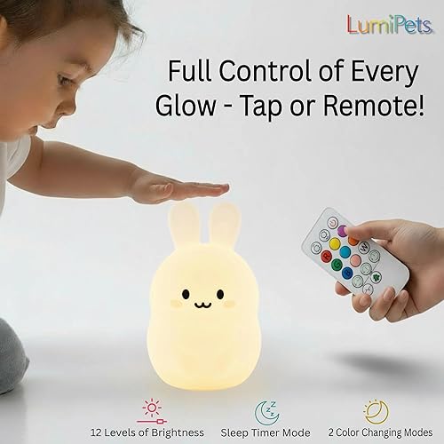 Miniatura 29 de Lumipets Benny The Bear - Luz nocturna de silicona blanda para niños Bonita luz nocturna con control remoto y control táctil para niñas y niños