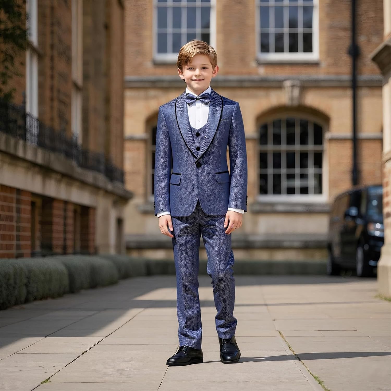 Boys Tuxedo Suit Set Shawl Lapel Striped Kids 3 Piece Slim Fit Formal Suit with Vest Jacket Pants - Image 2