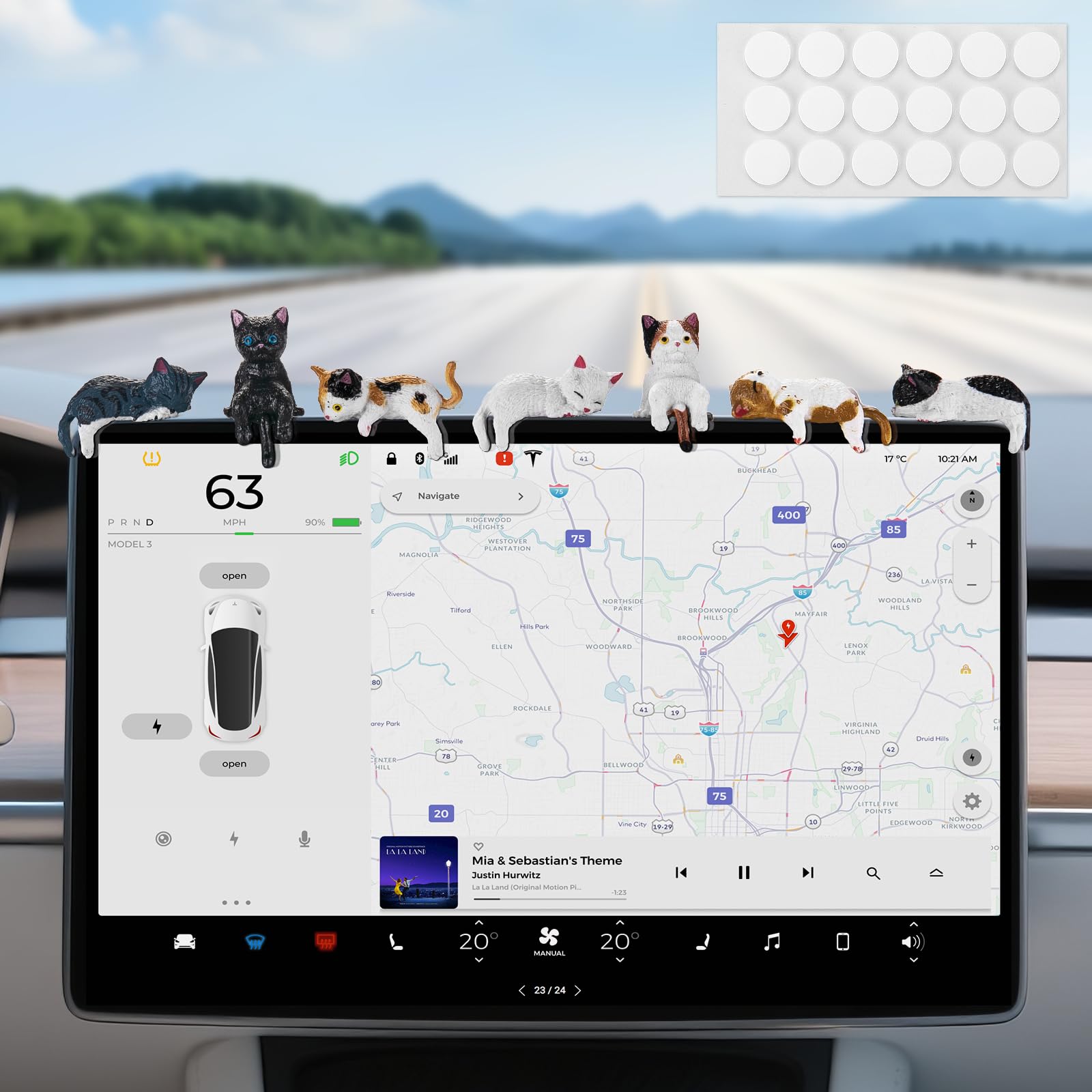 7 Pcs Cute Cat Car Interior Accessories Dashboard Decorations for Women Girl, Cute Car Decor Accessories for Dash and Rearview Mirror, Monitor Decor