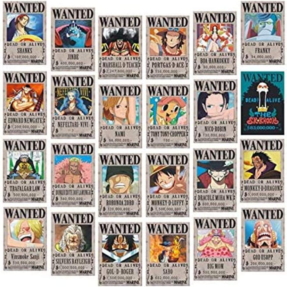 Big Fun One Piece Wanted Posters 28.5cm×19.5cm, New Edition, Luffy 1.5 Billion, Set of 24